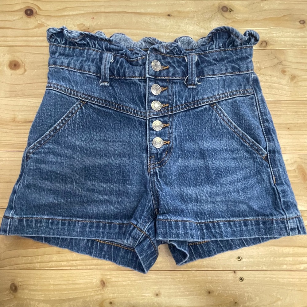 Wild Fable High Waist Denim Shorts Button Fly Ruffle Waist Blue Size 0